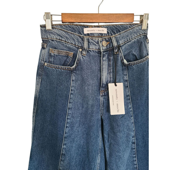 Seventy + Mochi Anthropologie Bay Wide Leg Jean Two Tone in Phoenix Size 26 NWT - Picture 3 of 7